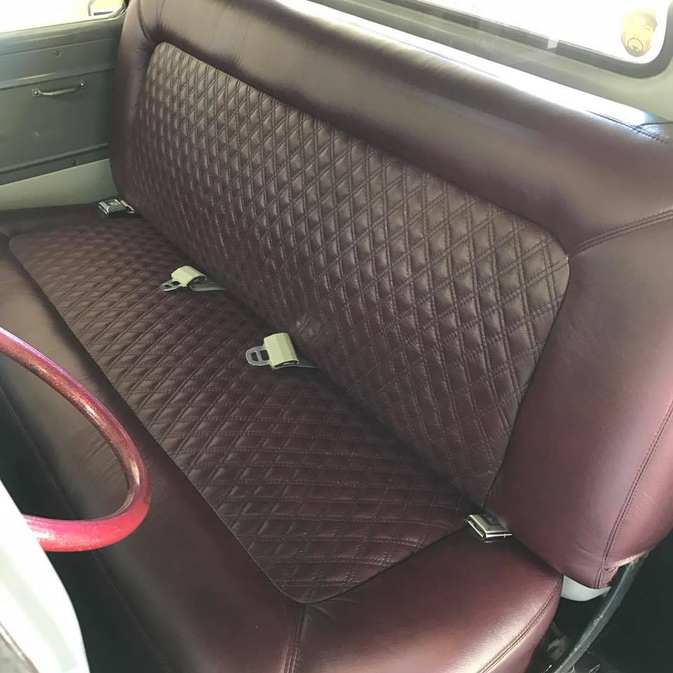 56 Chev truck – diamond stitched leather bench seat and carpets-1