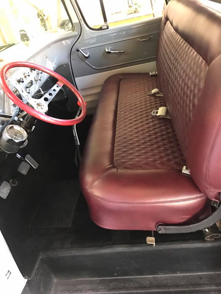 56 Chev truck – diamond stitched leather bench seat and carpets-2